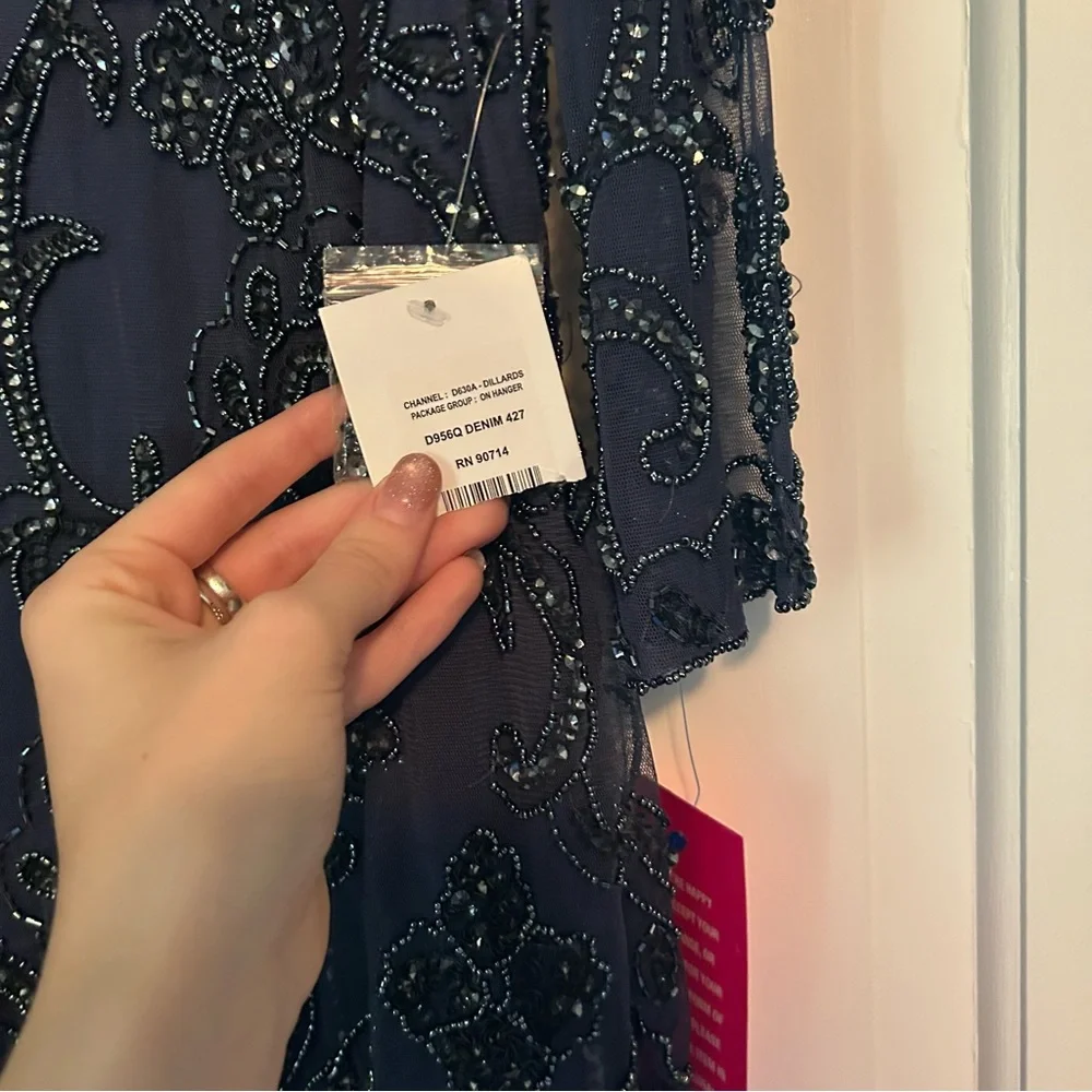 Pisarro Nights Blue Sequin Embellished Long Sleeve Gown - Picture 4 of 6